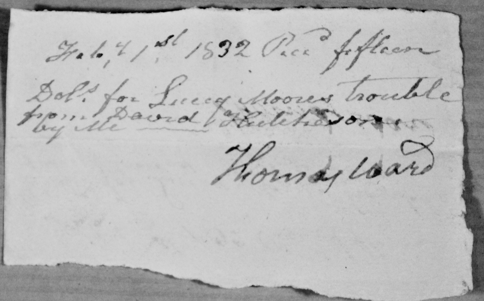 1832 RECEIPT VIA THOMAS WARD - HUTCHISON COLLECTION