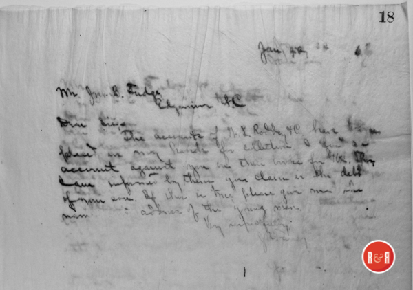 Second collection notice to Jno. B. Fudge of Edgemoor, S.C.