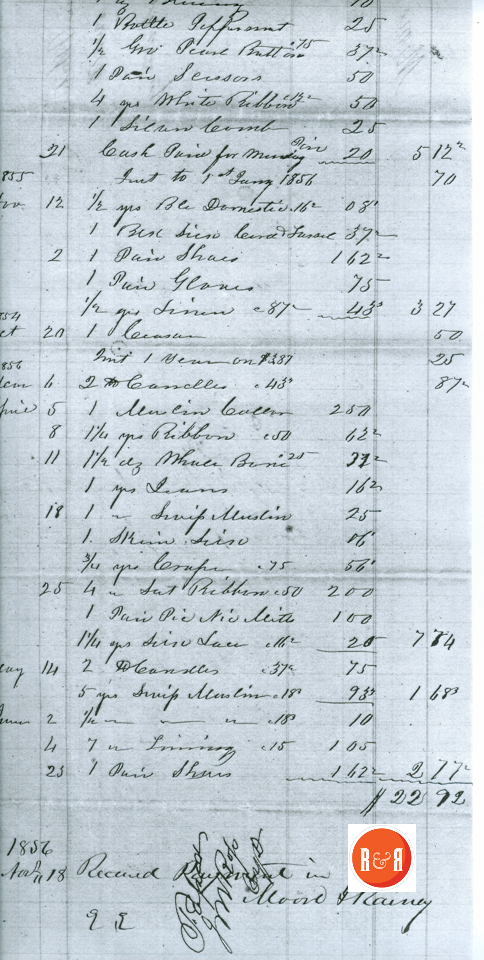ACCOUNT RECEIPT 1853-56 FROM ANN H. WHITE - P. 2