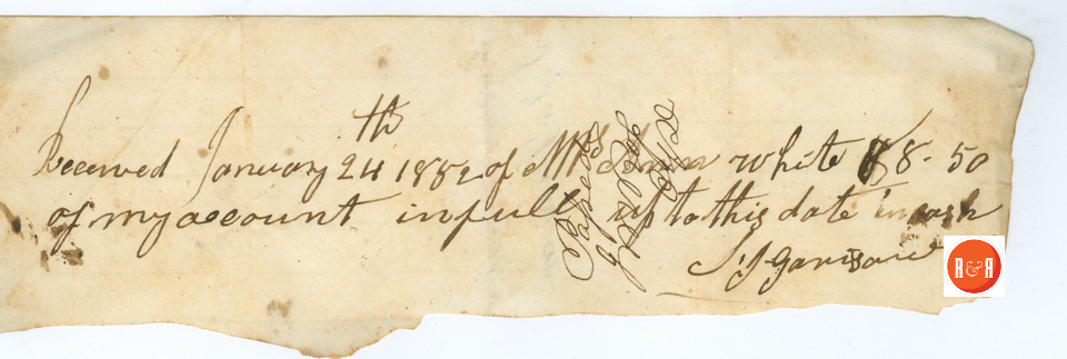 J.J. Garison receipt for Estate of Geo. P. White - 1852