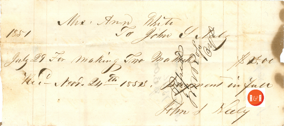 JOHN NEELY'S RECEIPT FOR TWO MATTOCKS - 1851