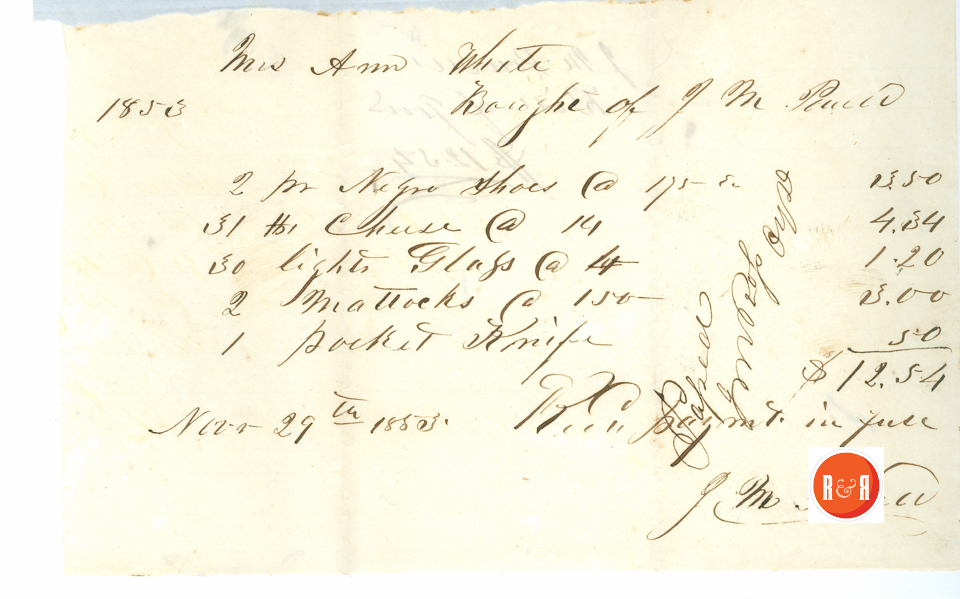 Ann White's purchase of goods via J.M. Powell - 1853 - Courtesy of the White Collection/HRH 2008