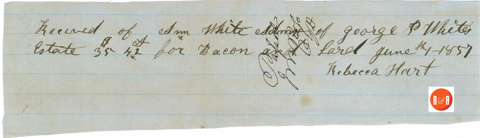 ANN H. WHITE BUYS BACON FROM REBECCA HART - 1857