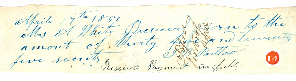 Ann H. White and J.B. Partlow - 1851 Account Settlement