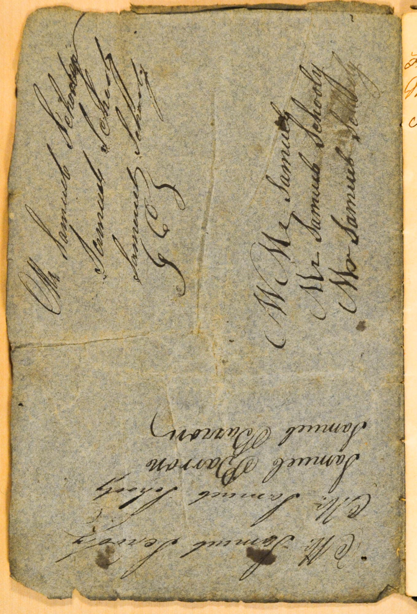 Samuel Schooley's names and others listed on the pages of this notebook.