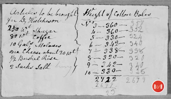 Unknown date - Bill of goods purchased for David Hutchison