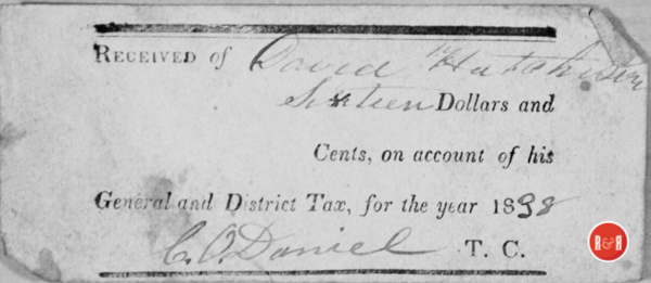 Daniel's the Tax Collector receives payment of 416., dated 1838