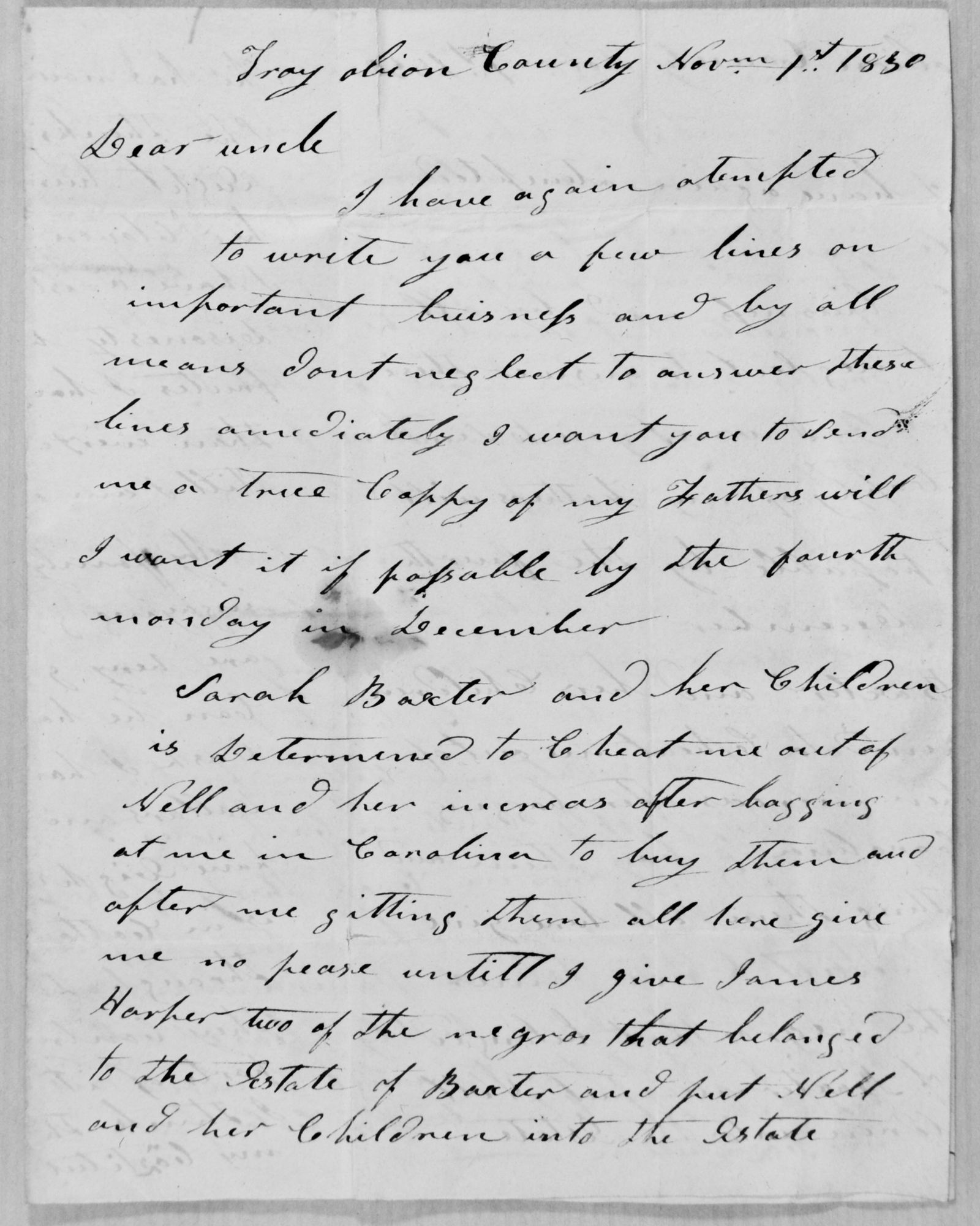 Letter to David Hutchison from John Hutchison, Troy Tenn. Page 1