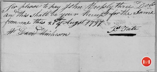 John Presley had an early account at Alexander Fewell's Store....