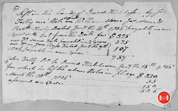 IOU from John Tolley to David Hutchison dated March 10, 1806 Hutchison Group 2021