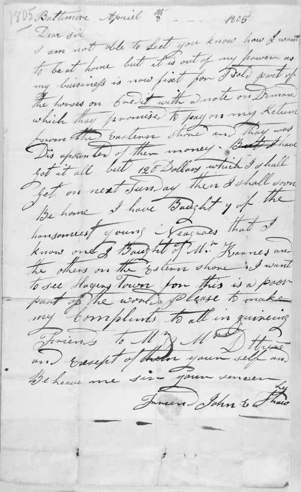 Letter to Mr. Gilbert trying to locate Mr. Tolley, 1805