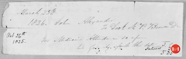 John Alexander's note for medical attention: dated March 23, 1826