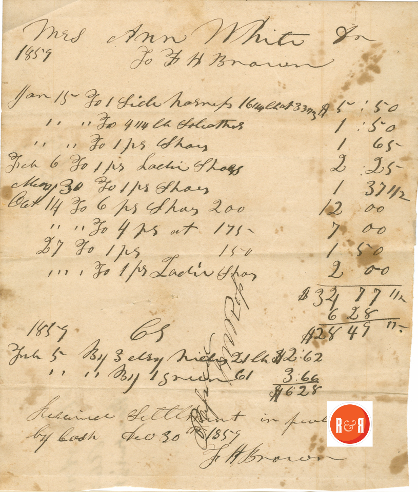 F.H. Brown's receipt for harness - shoes, etc., - Courtesy of the White Collection/HRH 2008