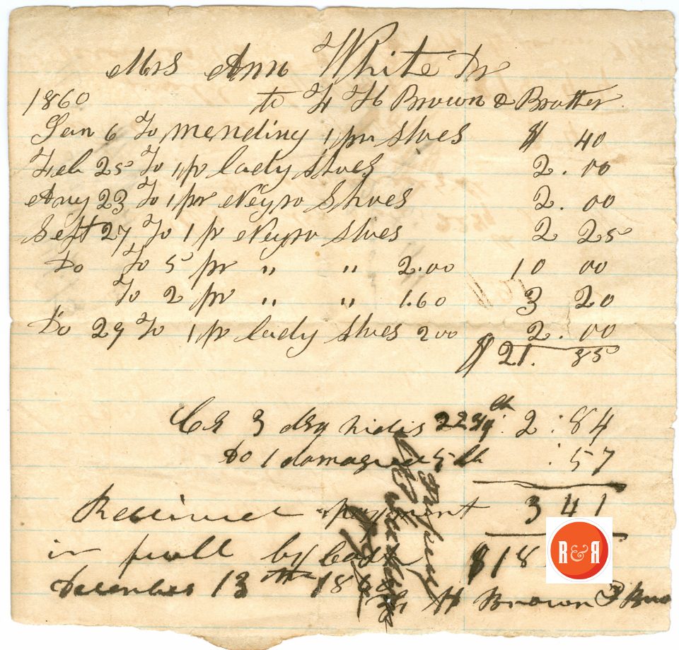 F.H. Brown's receipt for shoes, etc., - Courtesy of the White Collection/HRH 2008