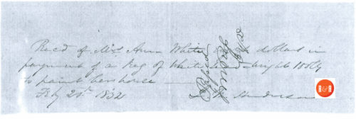 Receipt for white lead paint for her House from J. (W.) Henderson, 1852
