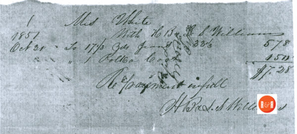 Receipt for goods from H.B. Williams and S.S. Williams dated 1851 via Ann H. White