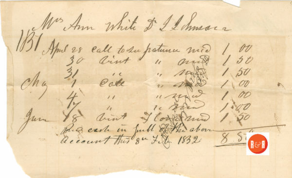 Medical receipt from Dr. A.S. Smarr dated Feb. 8, 1852