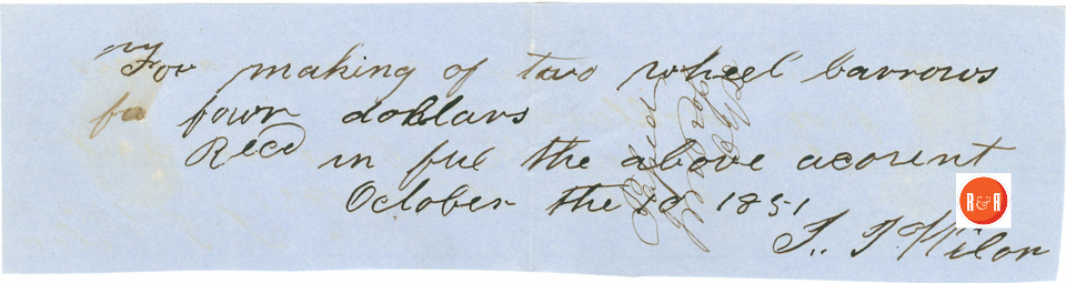 Payment for 2 wheelbarrows - Oct. 10th 1851 - Courtesy of the White Collection/HRH 2008
