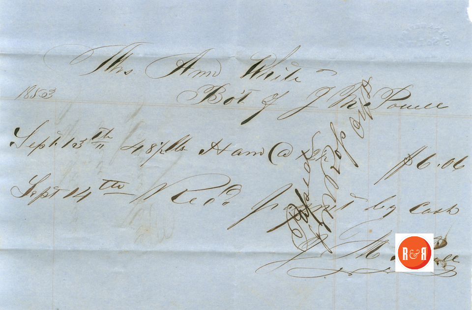 J.M. Powell's receipt for ham - 1853 - Courtesy of the White Collection/HRH 2008