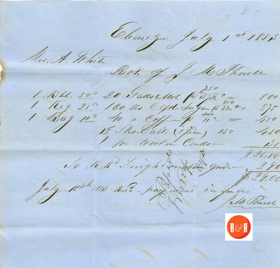 Receipt for goods from J.M. Powell marked Ebenezer - 1853 - Courtesy of the White Collection/HRH 2008