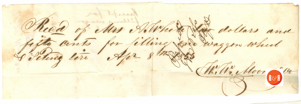 Receipt for payment to the W.W. Moore Co., for wheel repairs - 1853 - Courtesy of the White Collection/HRH 2008