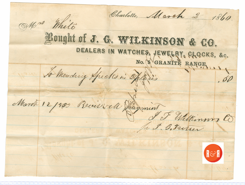 Wilkinson Company - Charlotte NC 1860 - Courtesy of the White Collection/HRH 2008