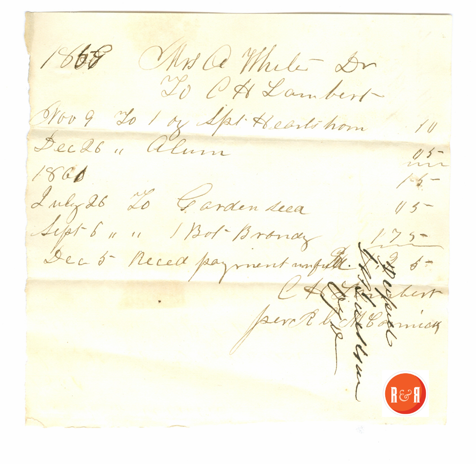 C.H. Lambert - Merchant sells garden seed to Ann H. White - 1869 Courtesy of the White Collection/HRH 2008
