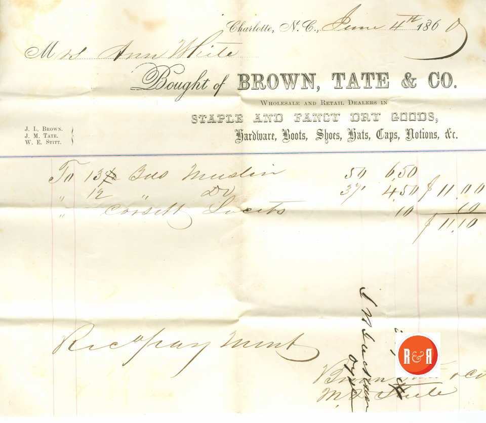 Firm of Brown and Tate - Charlotte, NC 1860 - Courtesy of the White Collection/HRH 2008