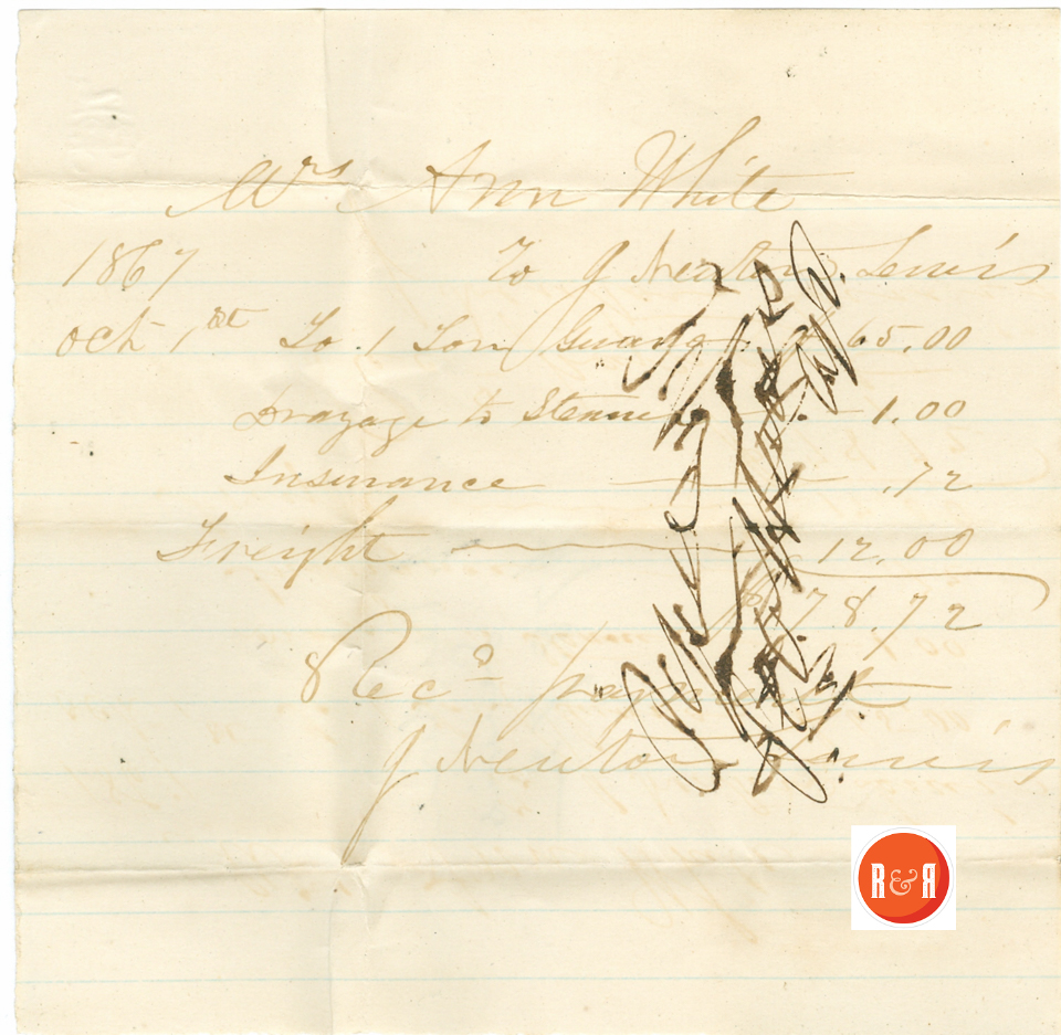 Ann H. White's payment to J. Newton Lewis - 1870 (Hauling Fertilizer)