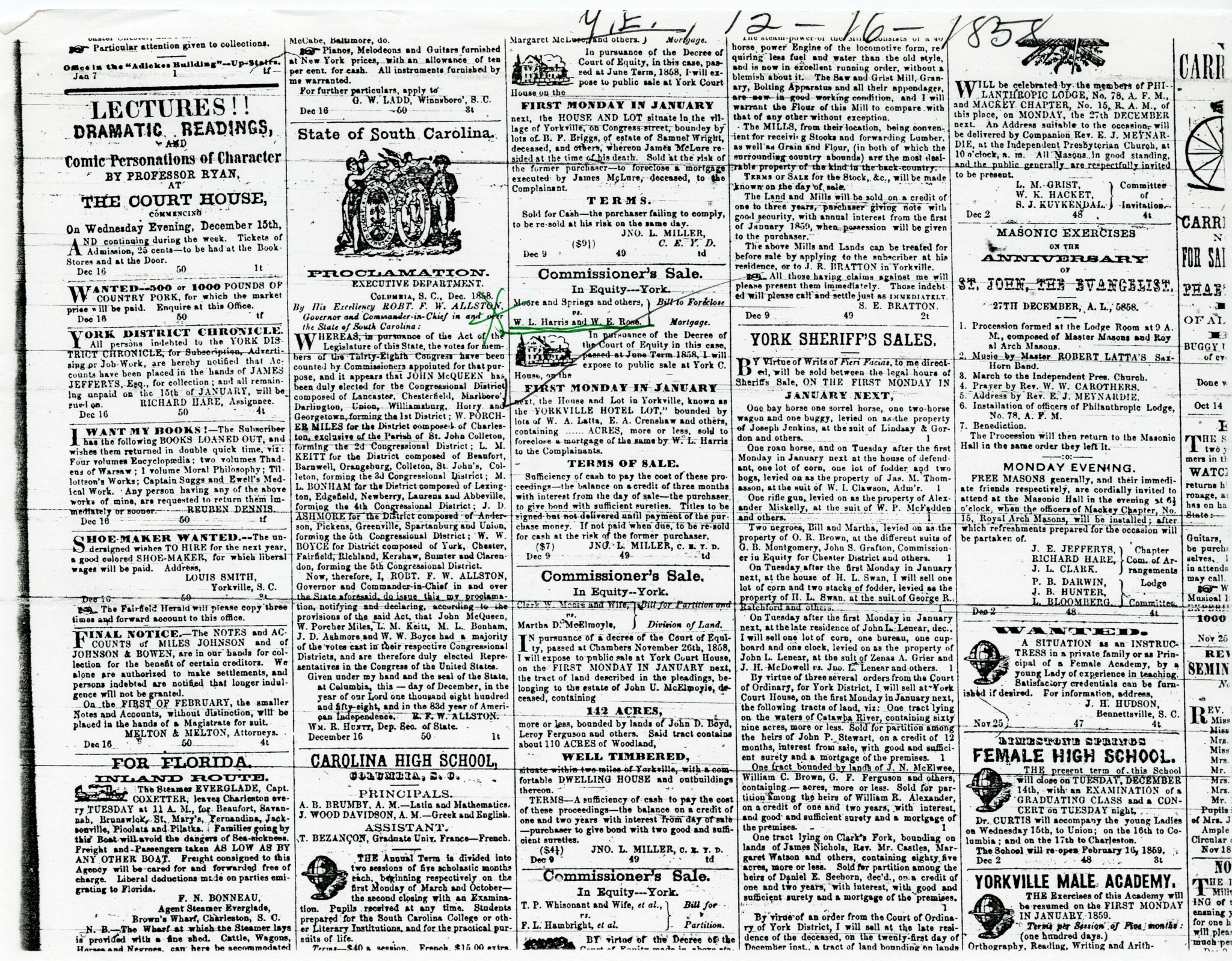 Legal Notice by Moore and Springs - 1858