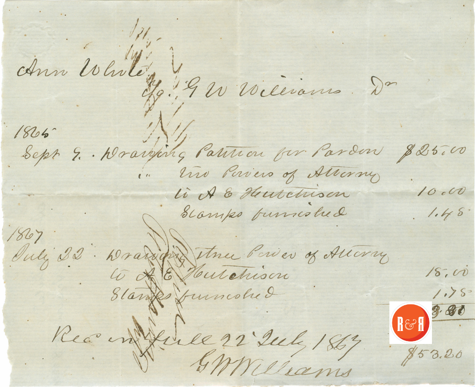 Ann H. White's Payment to G.W. Williams - 1866-67 