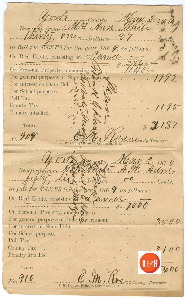 1870 York County Property Tax Receipt