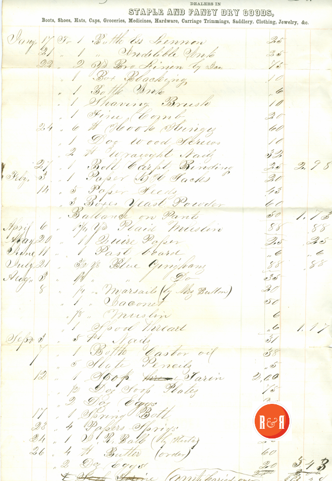 Bill to Ann H. White from Roddey Co., 1859 - Courtesy of the White Collection/HRH 2008, p.2