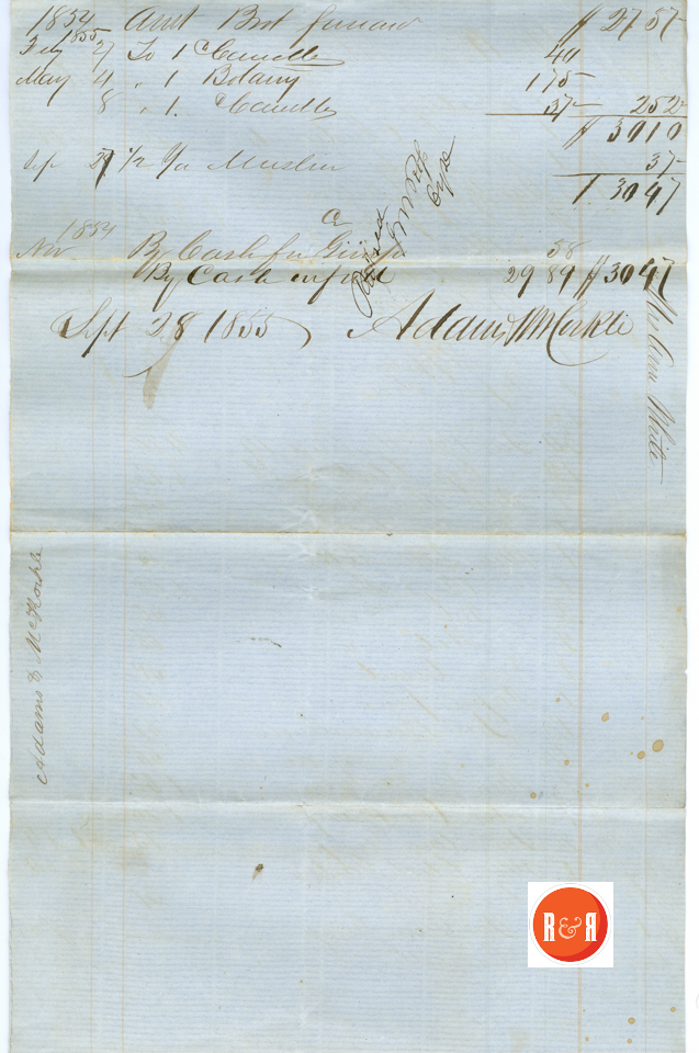 ANN H. WHITE BUYS FROM ADAMS AND MCCORKLE - 1854 - Courtesy of the White Collection/HRH 2008, p.2
