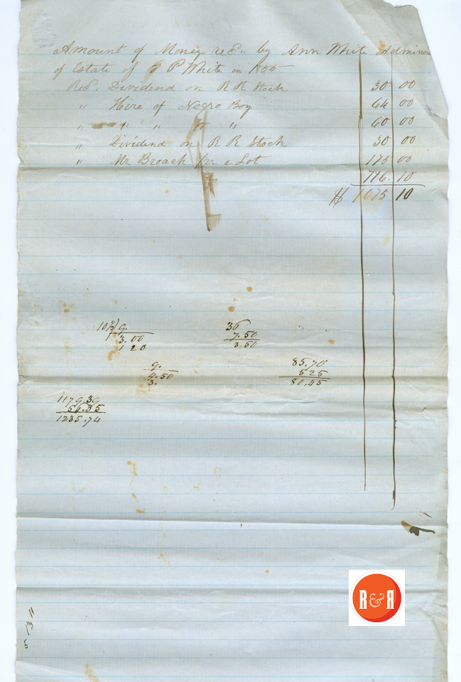 ANN H. WHITE ESTATE ACCOUNT - 1856 - Courtesy of the White Collection/HRH 2008, p. 3