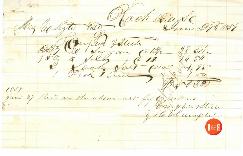 Ann H. White paid bill from Campbell and Steele - 1857 - White Family Collection, 2008
