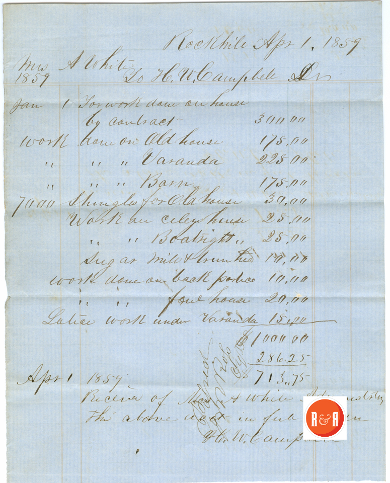 Account of H.W. Campbell and Company - 1859- Courtesy of the White Collection/HRH 2008