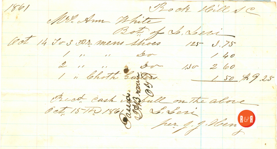 L. Levi bill to Ann H. White for goods - 1861 -  Courtesy of the White Collection/HRH 2008