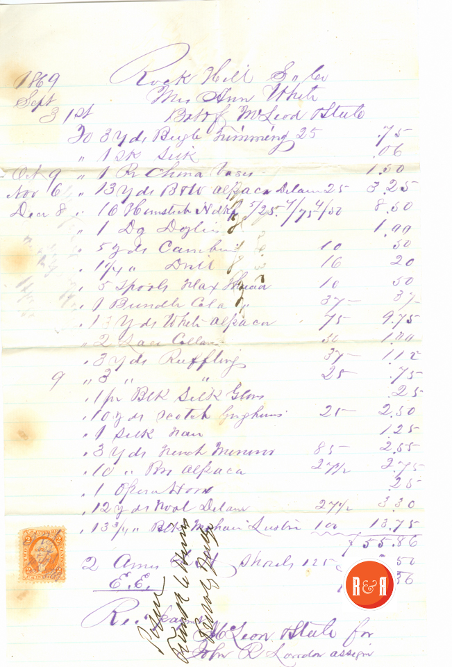 RECEIPT FROM THE FIRM OF CRIGLER AND GORDON - 1869 - 