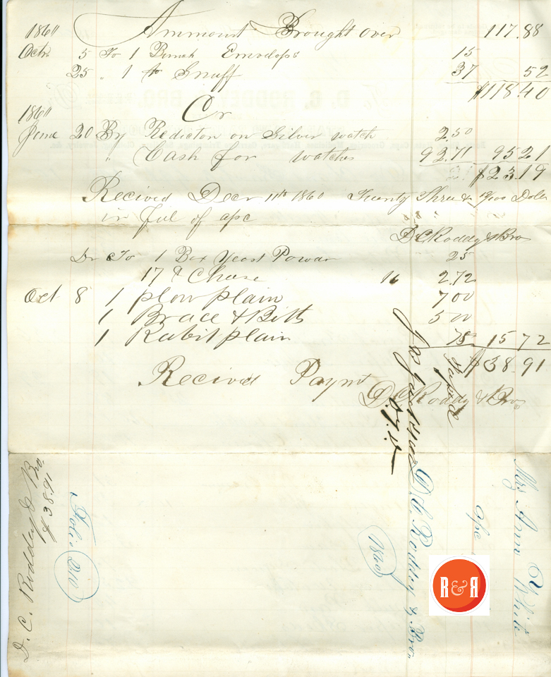 Bill to Ann H. White from Roddey Co., 1860 - Courtesy of the White Collection/HRH 2008, p.3